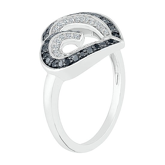 Womens 1/5 CT. Natural Black Diamond Sterling Silver Heart Cocktail Ring
