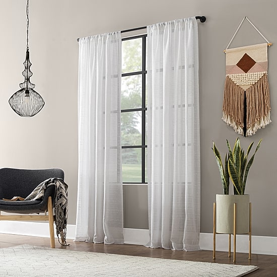 Clean Window Clean Window Textured Slub Stripe Rod Pocket Sheer Single Curtain Panel