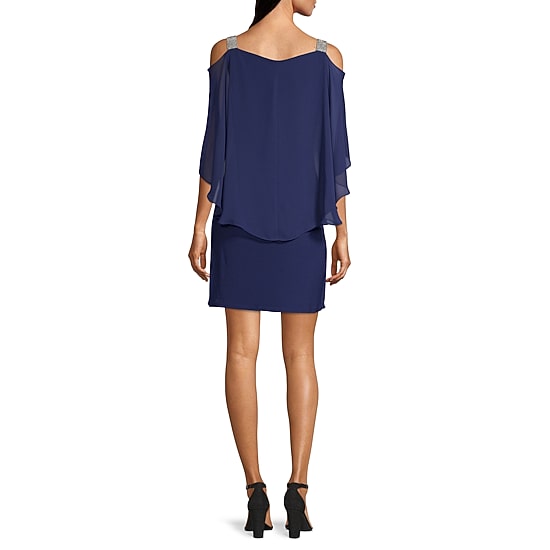 MSK Womens Square Neck Short Sleeve Embellished Sheath Dress