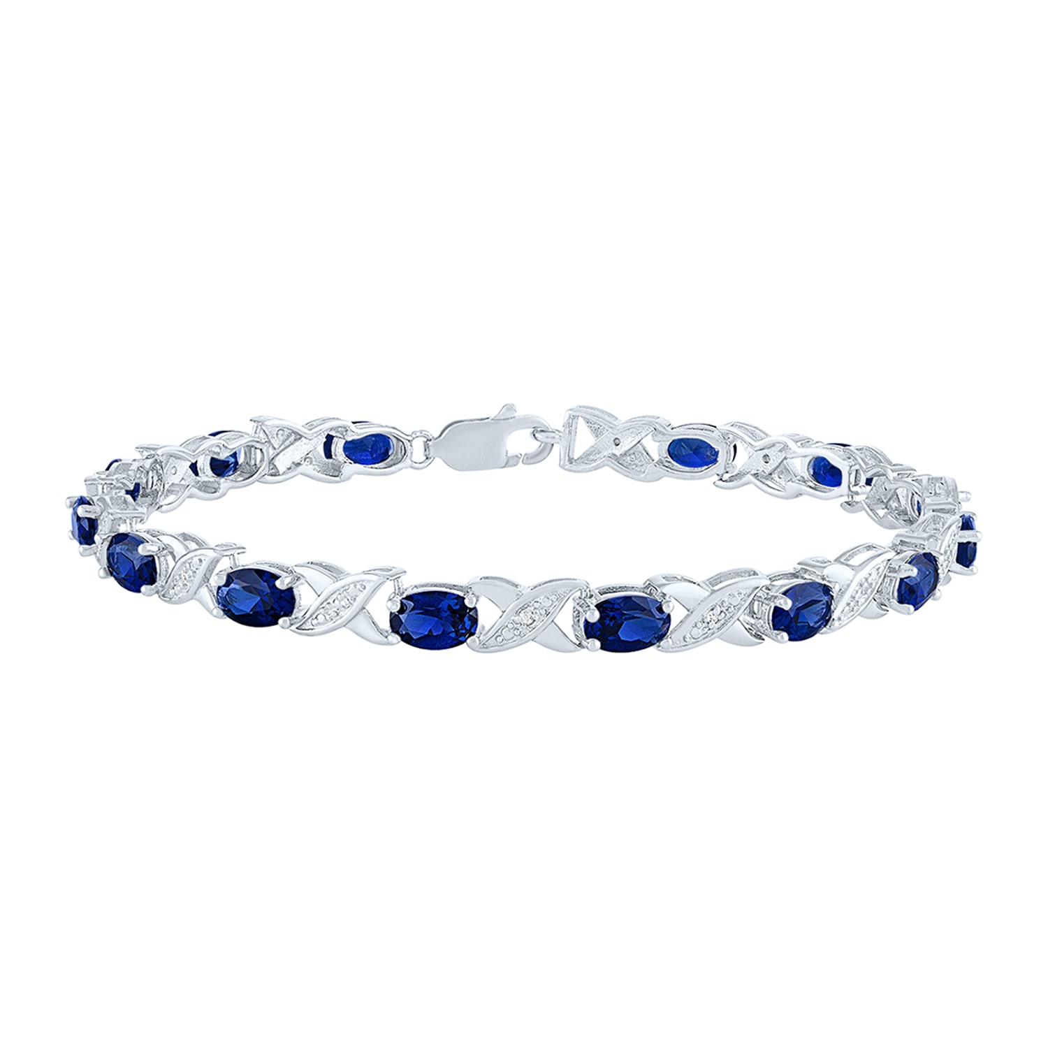 Womens Diamond Accent Lab Created Blue Sapphire Sterling Silver Tennis Bracelet