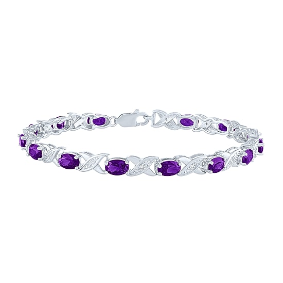 Womens Diamond Accent Genuine Purple Amethyst Sterling Silver Oval Tennis Bracelet