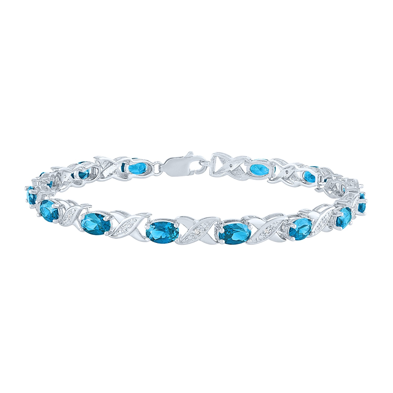 Womens Genuine Blue Topaz Sterling Silver Tennis Bracelet