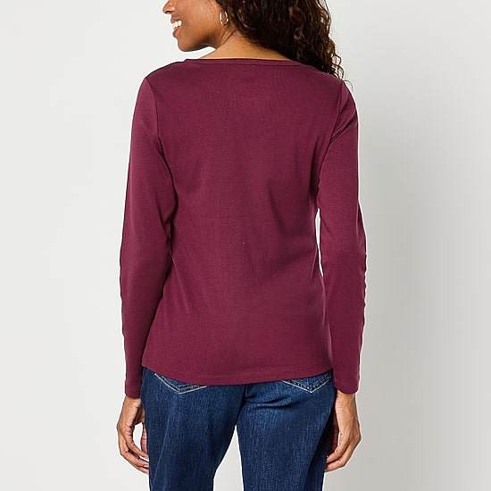 St. John's Bay Womens Crew Neck Long Sleeve T-Shirt