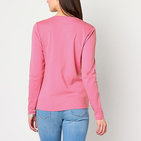 St. John's Bay Womens V Neck Long Sleeve T-Shirt