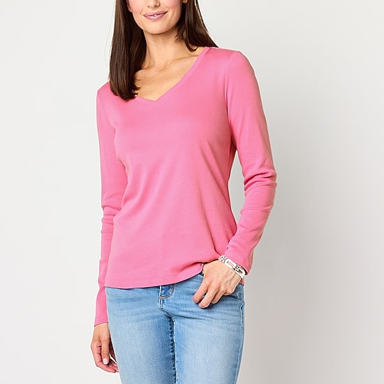 St. John's Bay Womens V Neck Long Sleeve T-Shirt