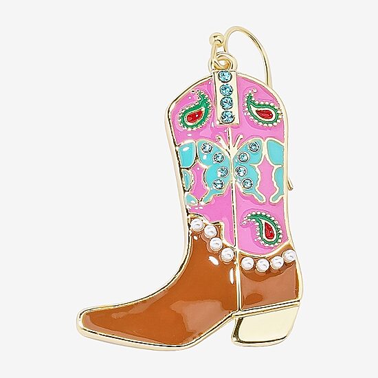 Bijoux Bar Gold Tone Cowboy Boot Womens Drop Earrings