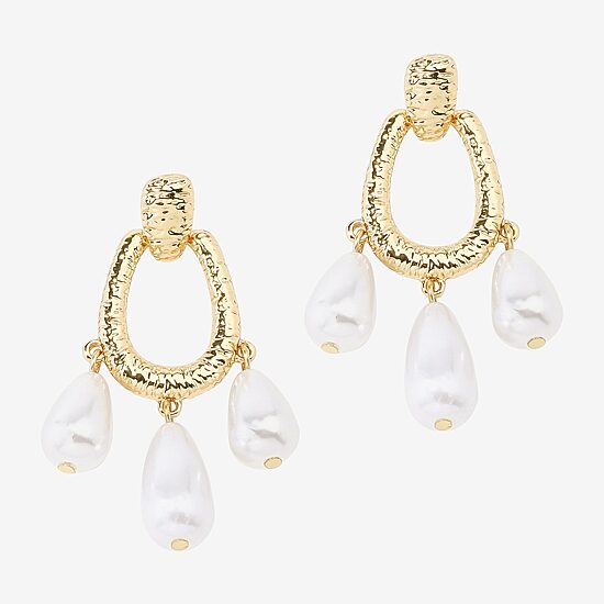 Bijoux Bar Gold Tone Womens Simulated Pearl Drop Earrings
