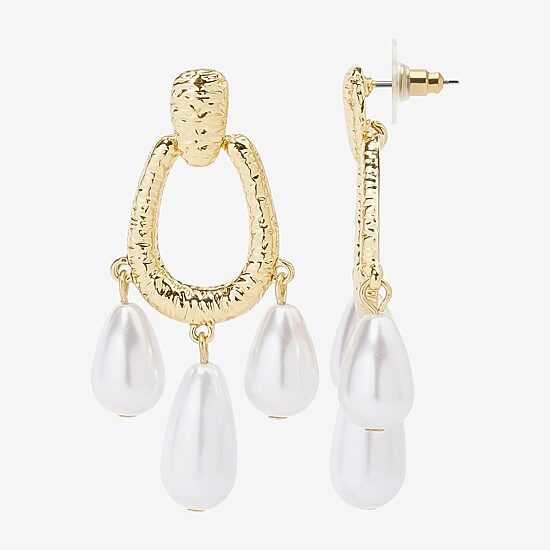 Bijoux Bar Gold Tone Womens Simulated Pearl Drop Earrings