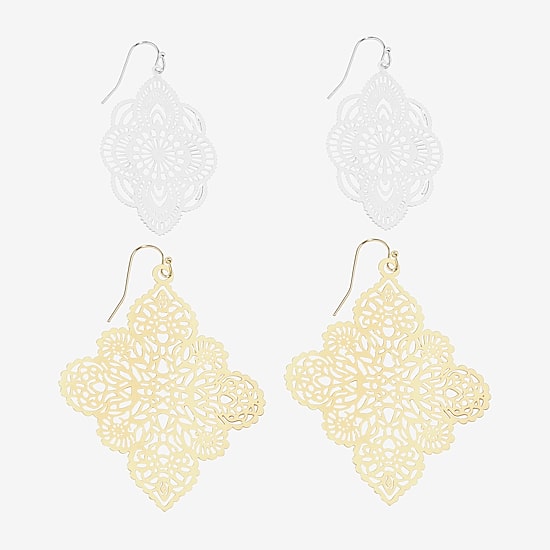 Bijoux Bar Two Tone Filigree Womens 2 Pair Earring Set