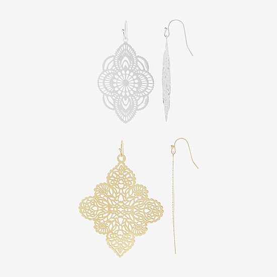 Bijoux Bar Two Tone Filigree Womens 2 Pair Earring Set
