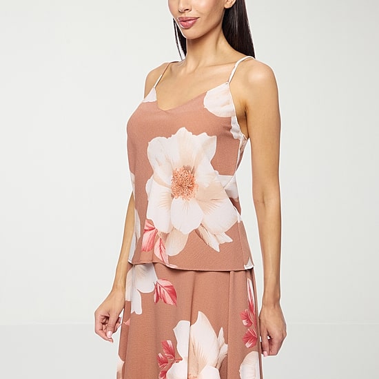 Premier Amour Floral Womens V Neck Sleeveless Camisole