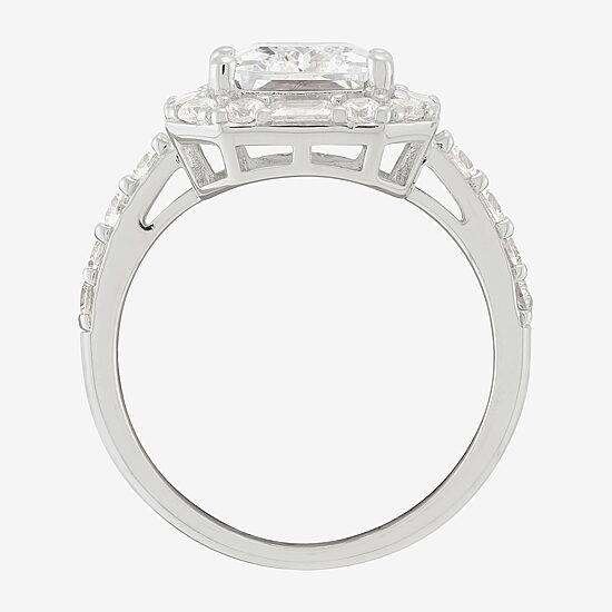 Diamonart Womens Cubic Zirconia Sterling Silver Side Stone Halo Engagement Ring