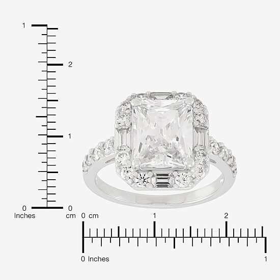 Diamonart Womens Cubic Zirconia Sterling Silver Side Stone Halo Engagement Ring