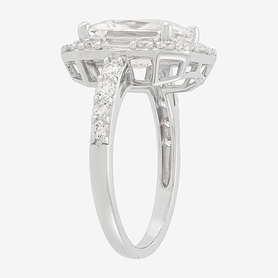Diamonart Womens Cubic Zirconia Sterling Silver Side Stone Halo Engagement Ring