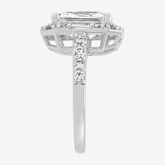 Diamonart Womens Cubic Zirconia Sterling Silver Side Stone Halo Engagement Ring