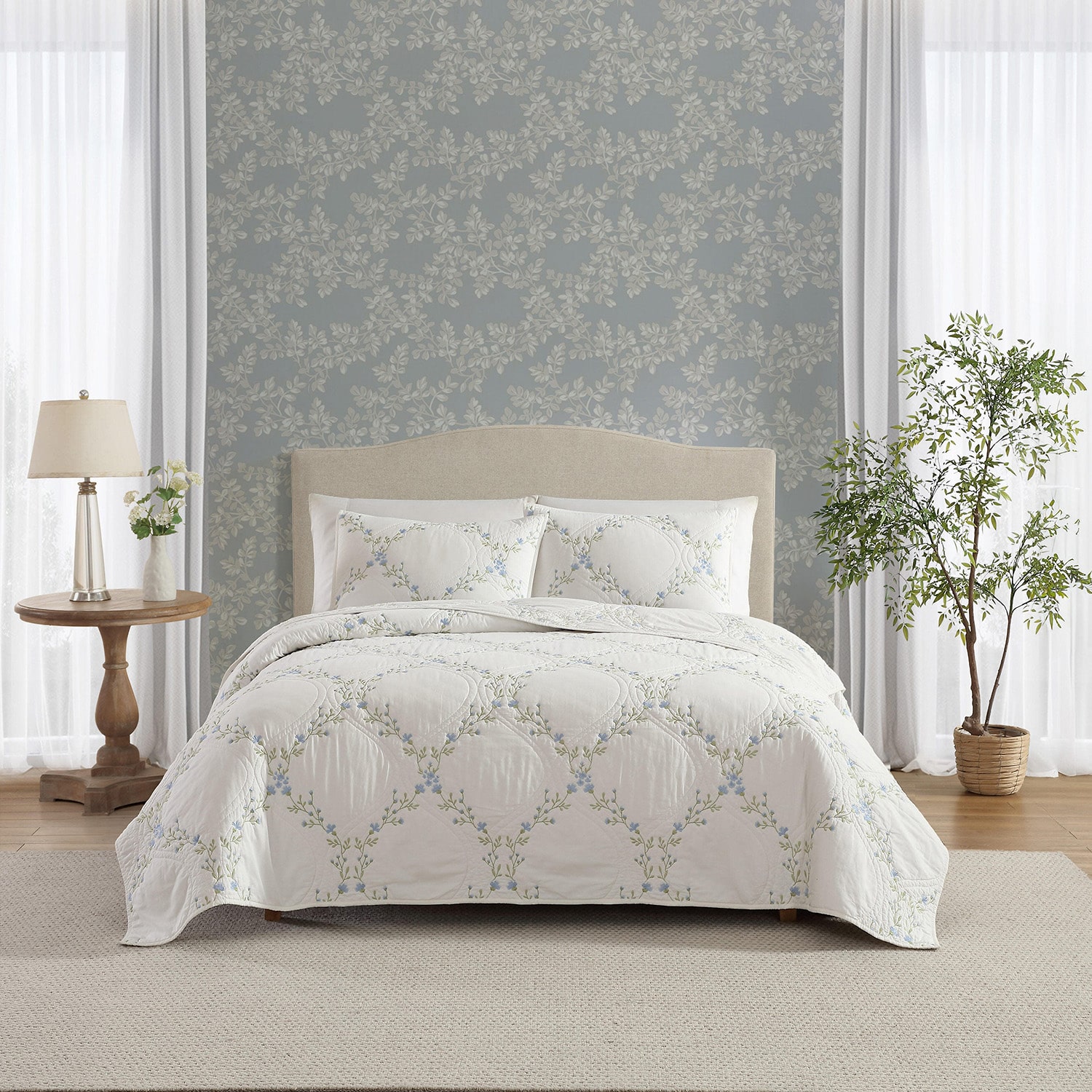 Laura Ashley Floral Embroidery Quilt Set