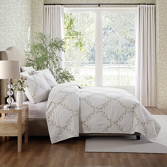 Laura Ashley Floral Embroidery Quilt Set