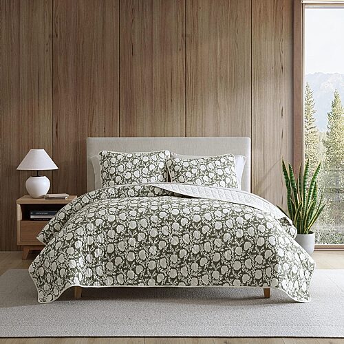 Eddie Bauer Garden Bloom Cotton Reversible 3-Pc. Quilt Set, Full/Queen - Green
