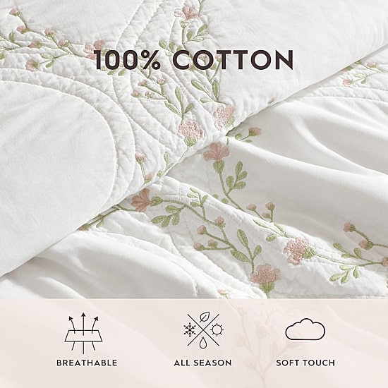 Laura Ashley Floral Embroidery Quilt Set