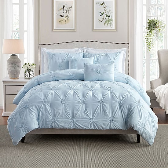 Swift Home Luxurious Ruched 3d Floral Pintuck Sham And Midweight Down Alternative Comforter Set