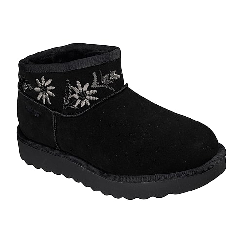 Skechers Women's Slip-ins Relaxed Fit: Cozy Chateau - Cozy Mini Blossom Boots | Size 10.0 | Black | Leather