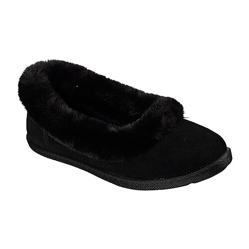 Skechers Cozy Ballet Womens Faux Fur Trim Slip-on Slippers In Black