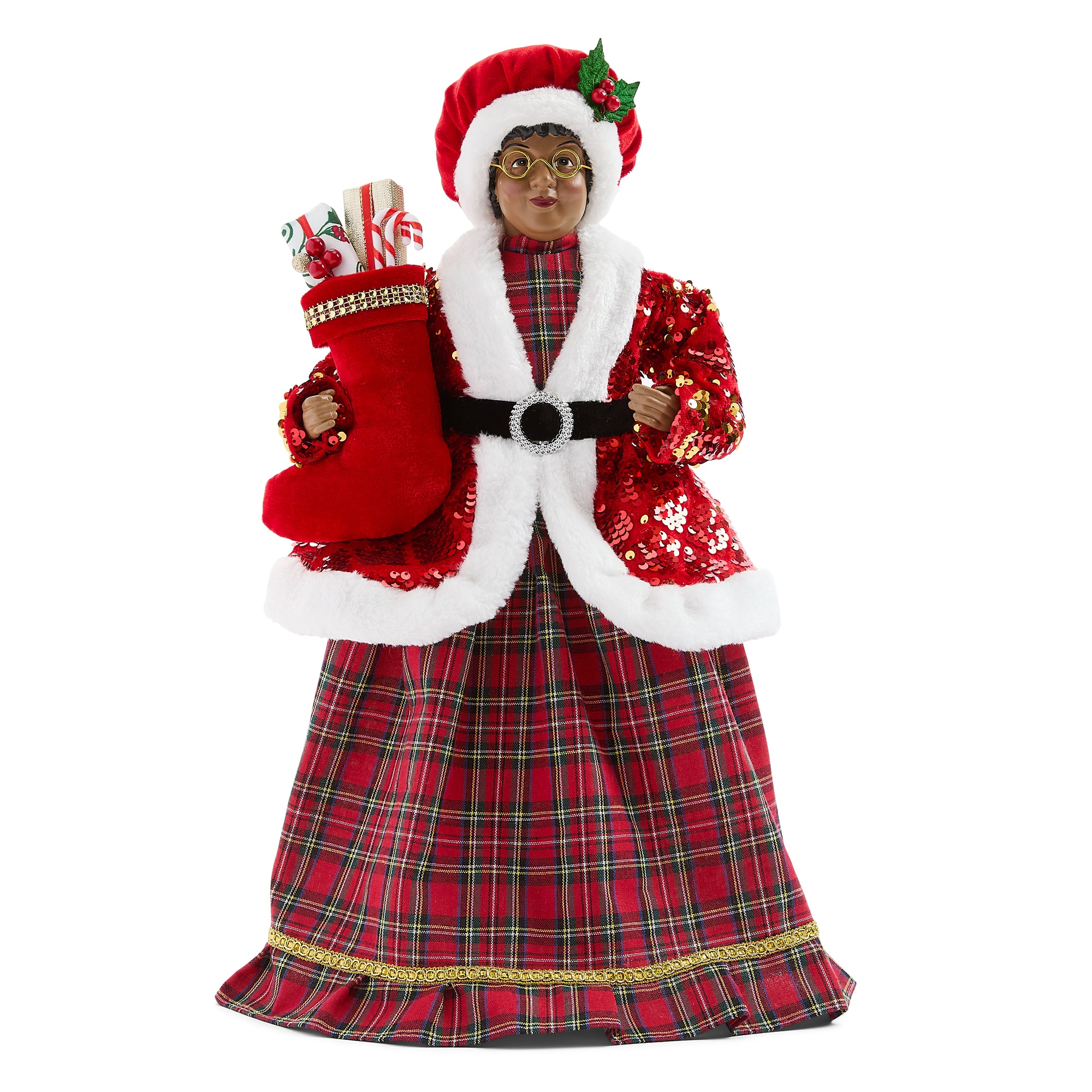 North Pole Trading Co. Africanamerican 18" List Ms. Christmas Santa Figurine