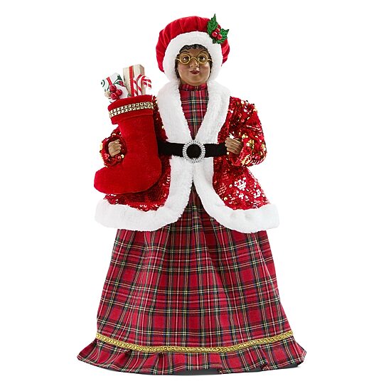 North Pole Trading Co. African American 18" List Mrs. Christmas Santa Figurine