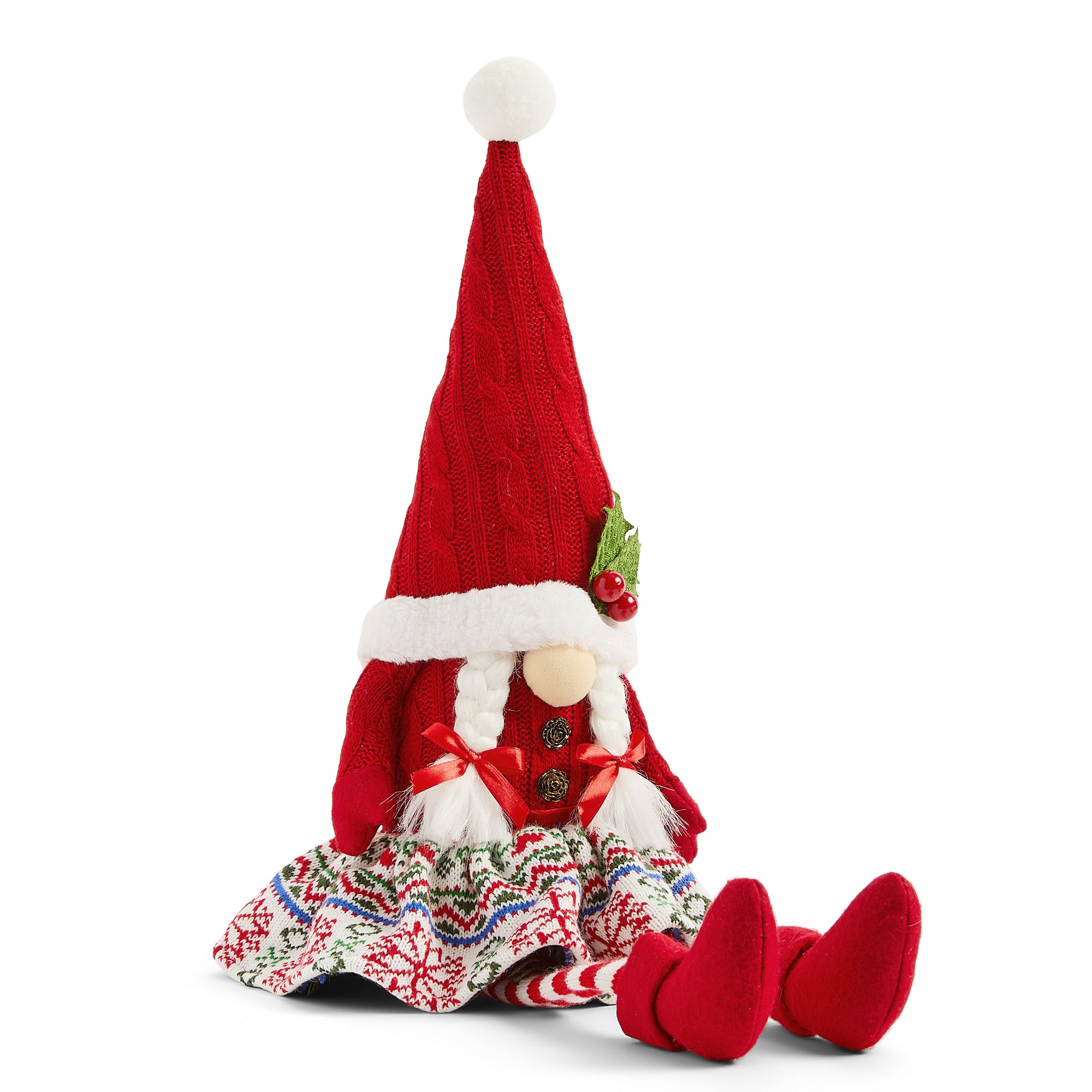 North Pole Trading Co. 25" Print Skirt Christmas Gnome