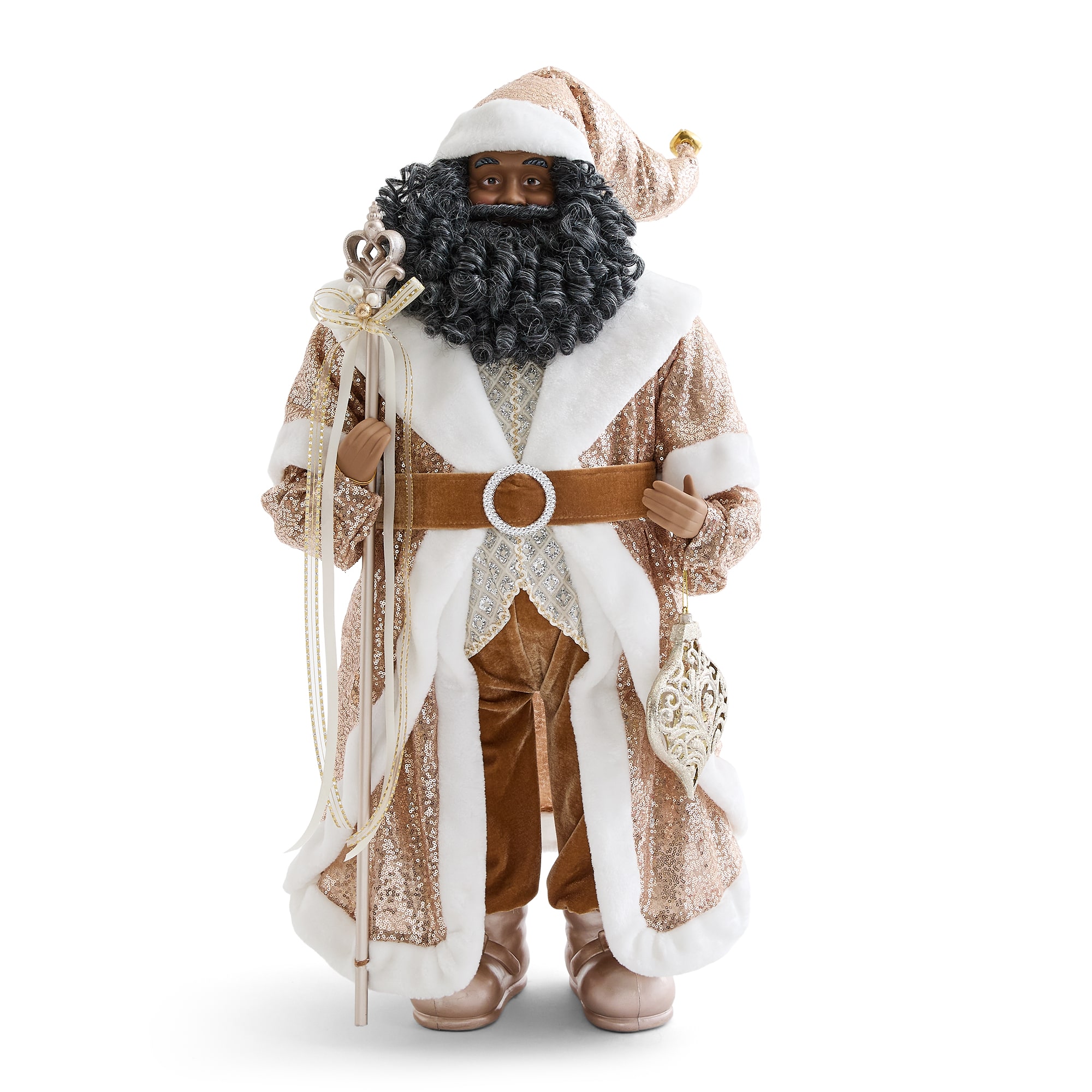 North Pole Trading Co. African American 36" Gold Glitter Christmas Santa Figurine