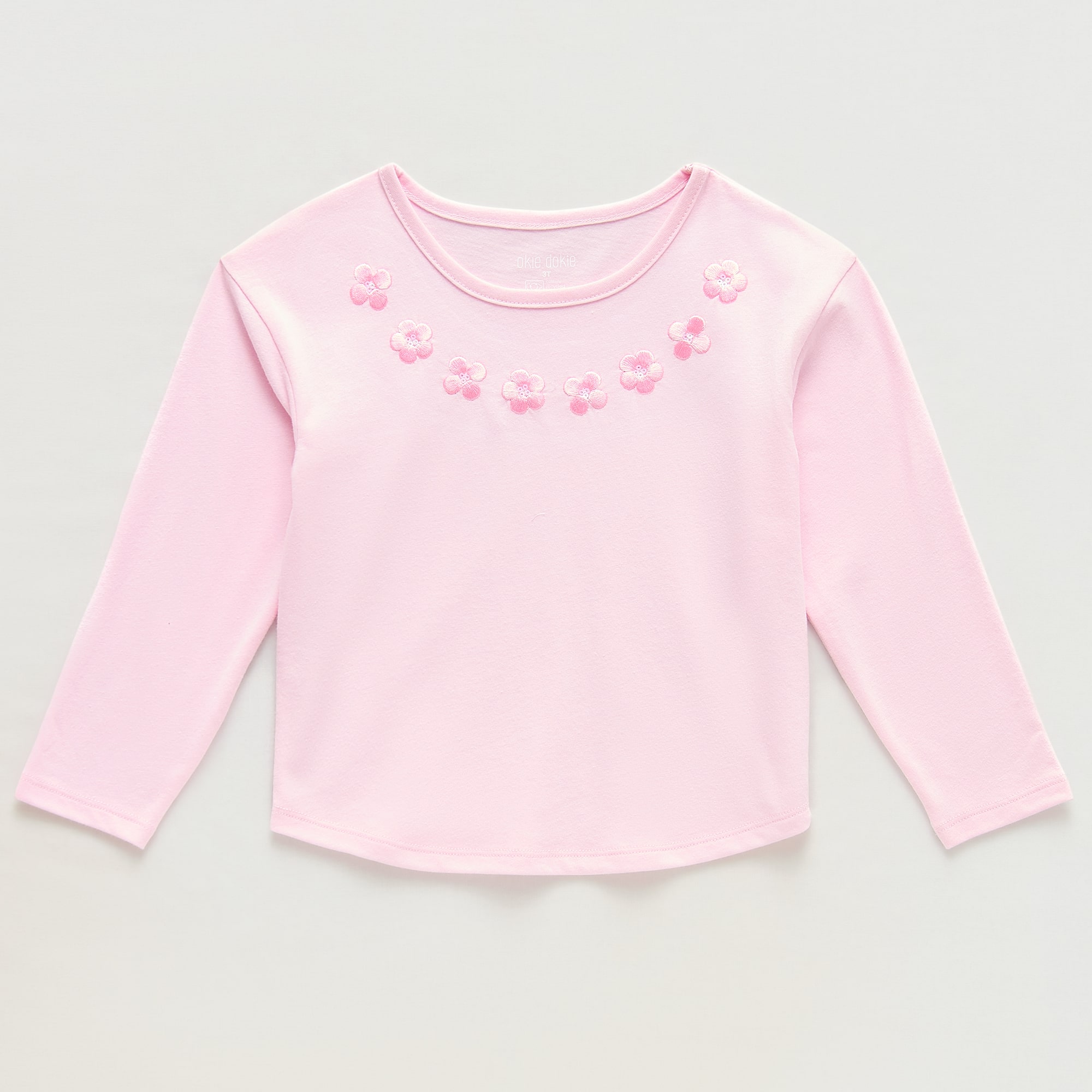 Okie Dokie Toddler & Little Girls Round Neck Long Sleeve Embroidered T-Shirt