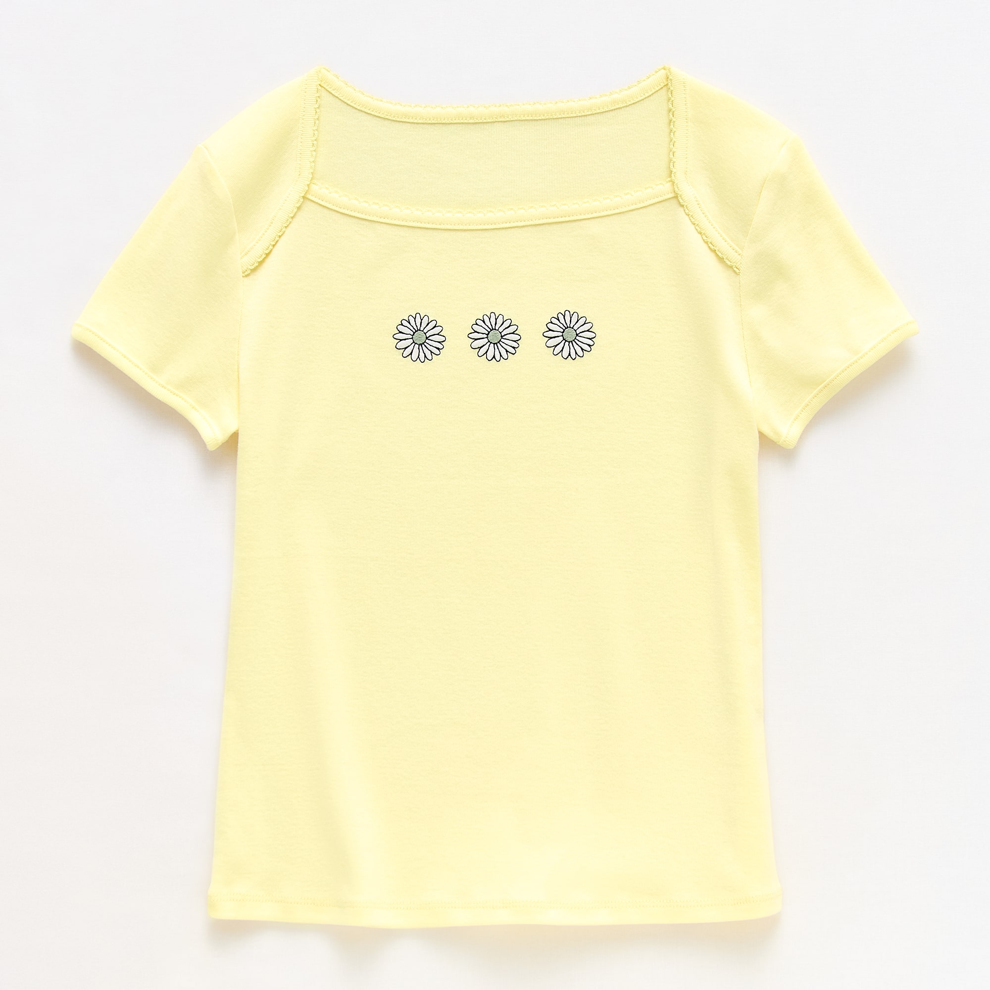 Thereabouts Little & Big Kid Girls Square Neck Short Sleeve Embroidered T-Shirt