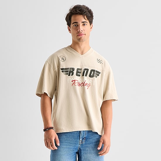 Arizona Mens V Neck Short Sleeve Boxy Fit Graphic T-Shirt