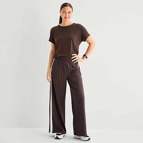 Stylus Womens Wide Leg High Rise Track Pant In Brown