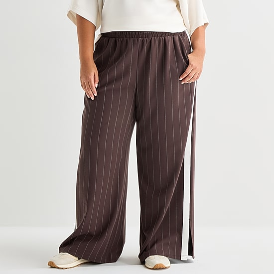 Stylus Womens Plus Wide Leg High Rise Track Pant