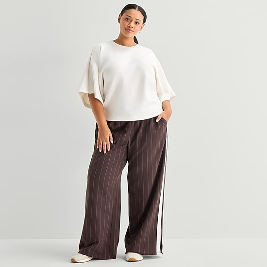 Stylus Womens Plus Wide Leg High Rise Track Pant