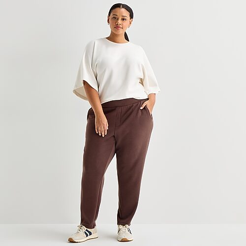 Stylus Womens Plus Tapered High Rise Lounge Pant In Brown