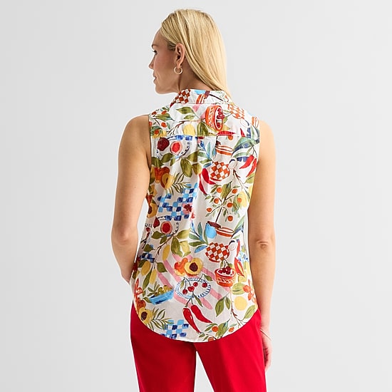 St. John's Bay Womens Tall Sleeveless Regular Fit Button-Down Shirt