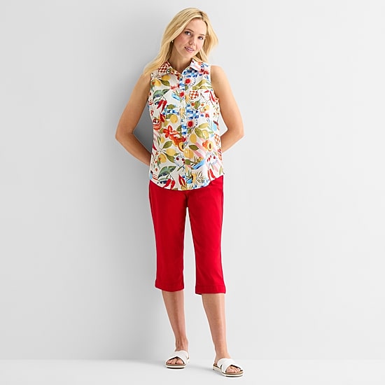 St. John's Bay Womens Tall Sleeveless Regular Fit Button-Down Shirt