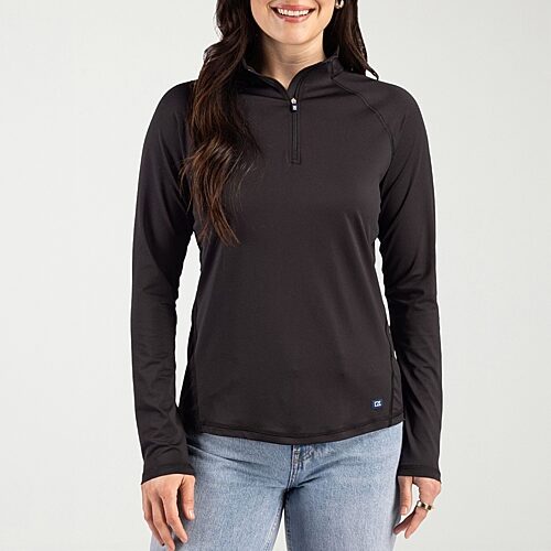 Cutter & Buck Womens Mock Neck Long Sleeve Quarter-zip Pullover In Black