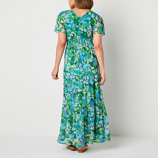 Rabbit Rabbit Rabbit Design Womens V Neck Short Sleeve Flutter Maxi Dress