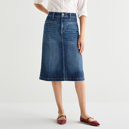 St. John's Bay Womens Tall High Rise Midi Denim Skirt