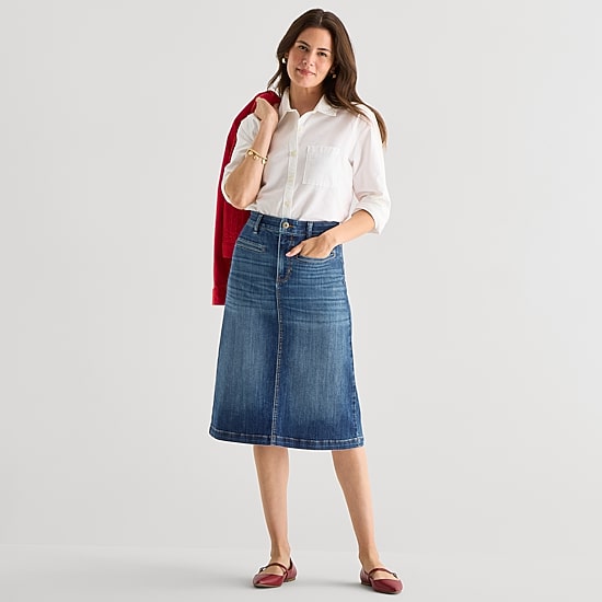 St. John's Bay Womens Tall High Rise Midi Denim Skirt