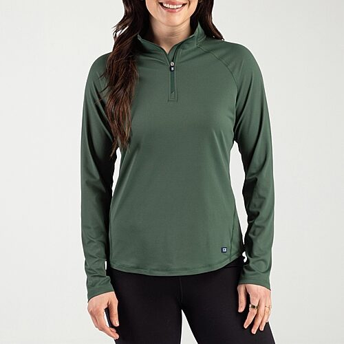 Cutter & Buck Womens Mock Neck Long Sleeve Quarter-zip Pullover In Green
