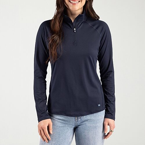 CUTTER & BUCK Womens Mock Neck Long Sleeve Quarter-Zip Pullover, Xx-large, Blue