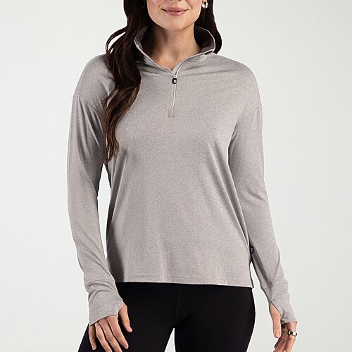 Cutter & Buck Womens Mock Neck Long Sleeve Quarter-zip Pullover In Gray