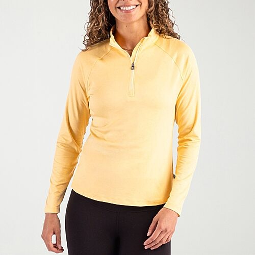 CUTTER & BUCK Womens Mock Neck Long Sleeve Quarter-Zip Pullover, Small, Yellow