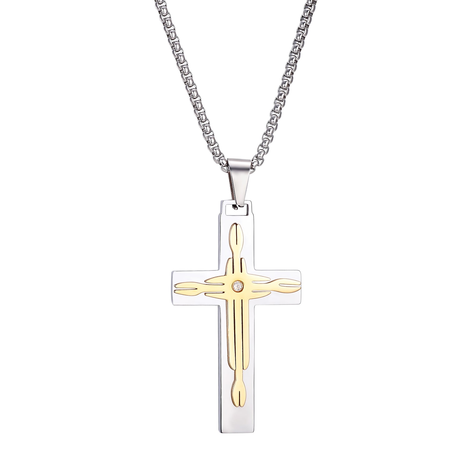 J.P. Army Men's Jewelry Stainless Steel 24 Inch Link Cross Pendant Necklace