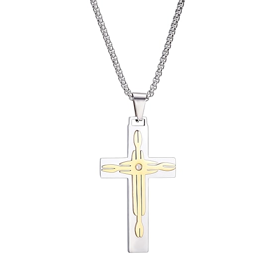 J.P. Army Men's Jewelry Stainless Steel 24 Inch Link Cross Pendant Necklace