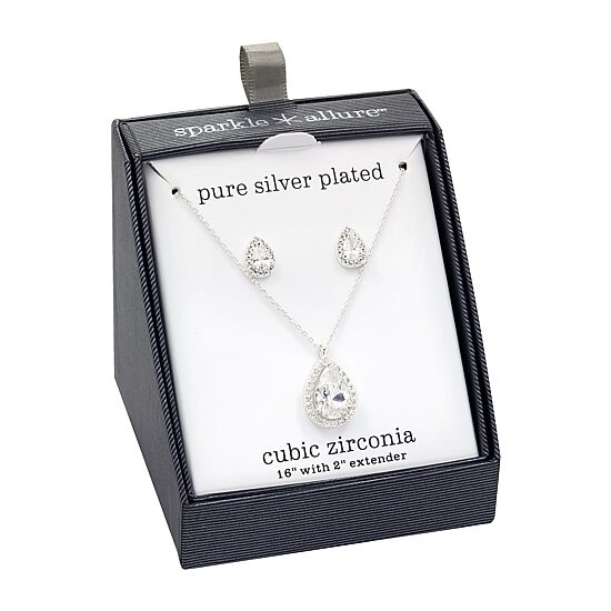 Sparkle Allure Womens White Cubic Zirconia Pure Silver Over Brass Pear 2-pc. Jewelry Set